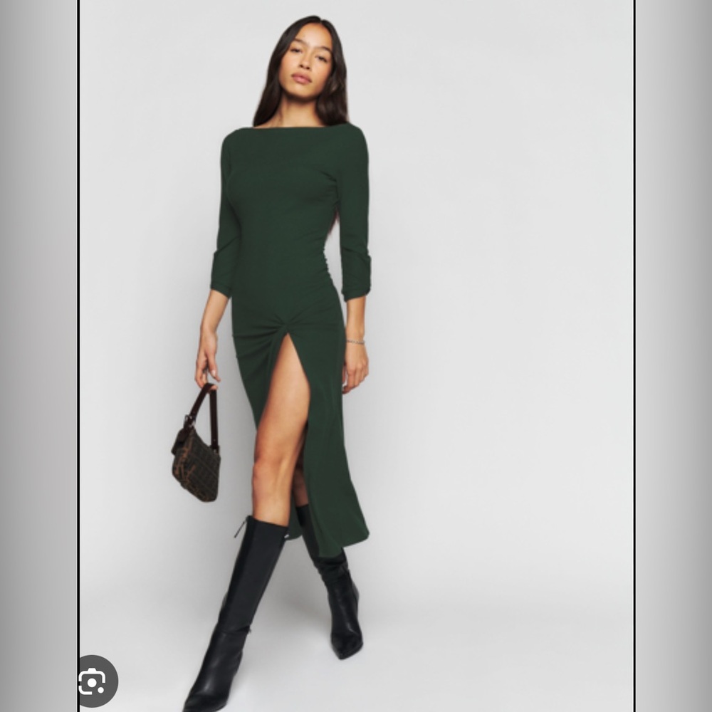 Reformation Forest Green Long Sleeve Dress